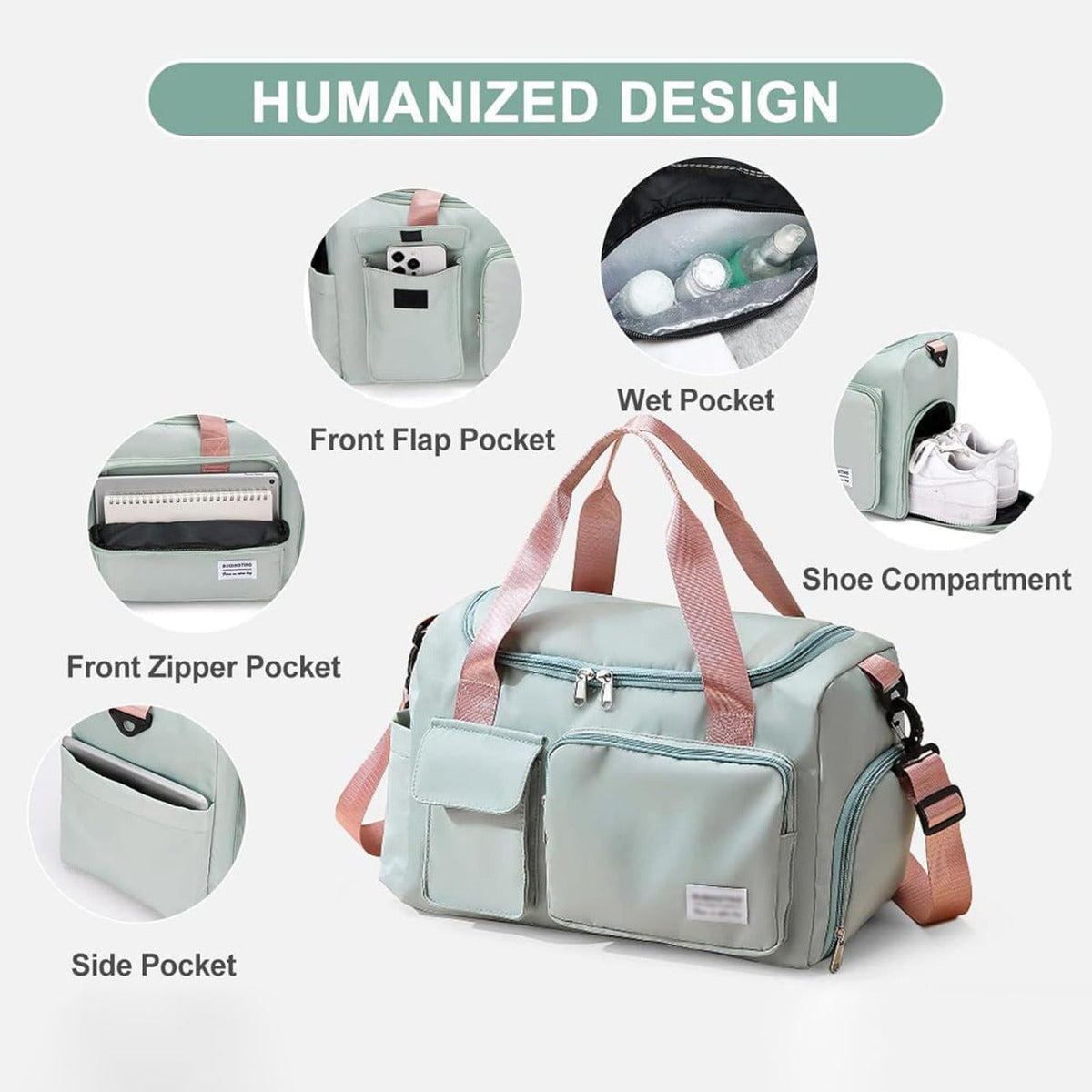 Sports Duffel Bag with Shoe Compartment Water-Repellent Oxford Fabric Travel Gym Bag with Multiple Pockets and Shoulder Strap