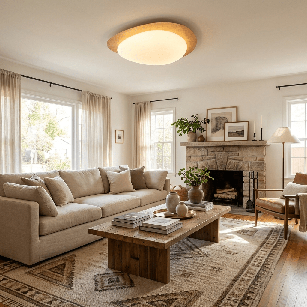 Modern Round Flush Mount Ceiling Light with Metal Rim