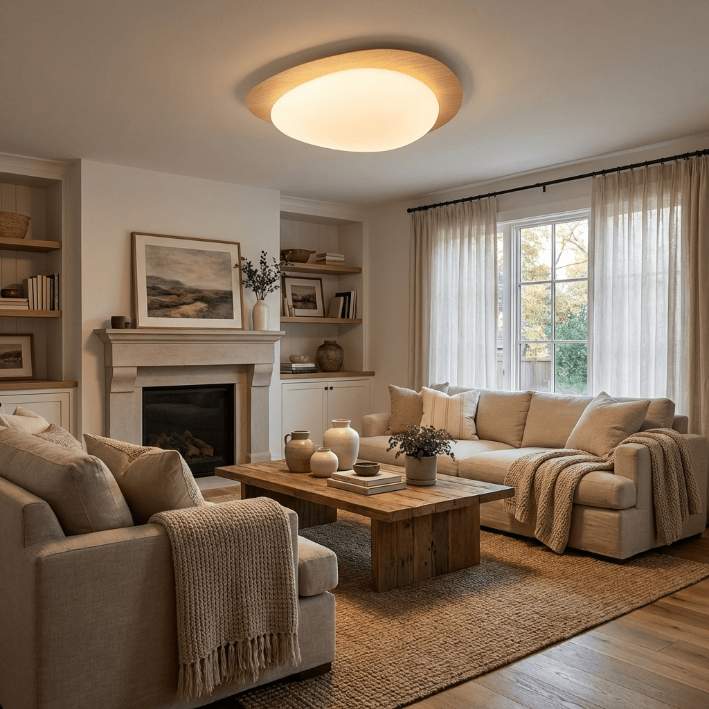 Modern Round Flush Mount Ceiling Light with Metal Rim