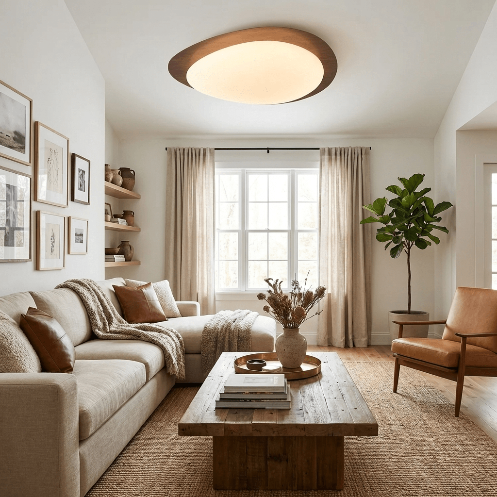 Modern Round Flush Mount Ceiling Light with Metal Rim