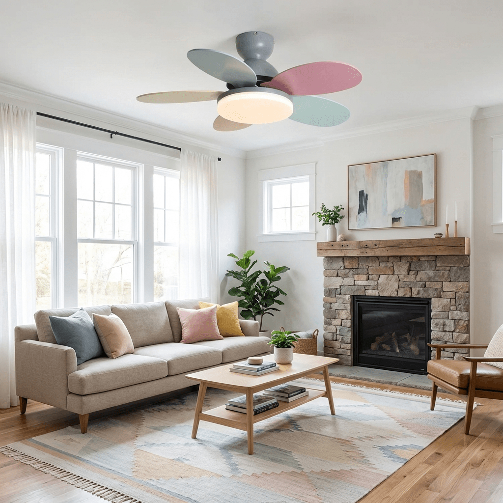 Petal Blade Ceiling Fan with Remote Control and Integrated LED Light