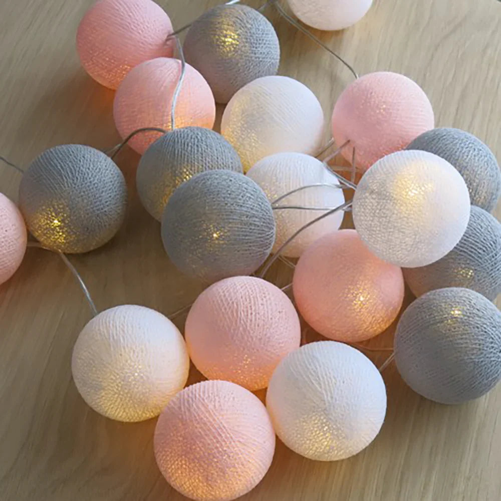 Cotton Ball String Lights LED Garland Fairy Lights USB or Battery Powered for Bedroom Nursery and Party Decor
