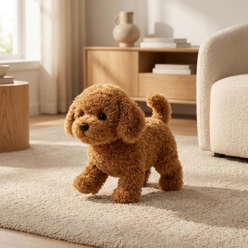 Interactive Plush Puppy Toy Walking Barking Electronic Dog with Tail Wagging and Nodding Head Battery Operated Stuffed Animal for Kids