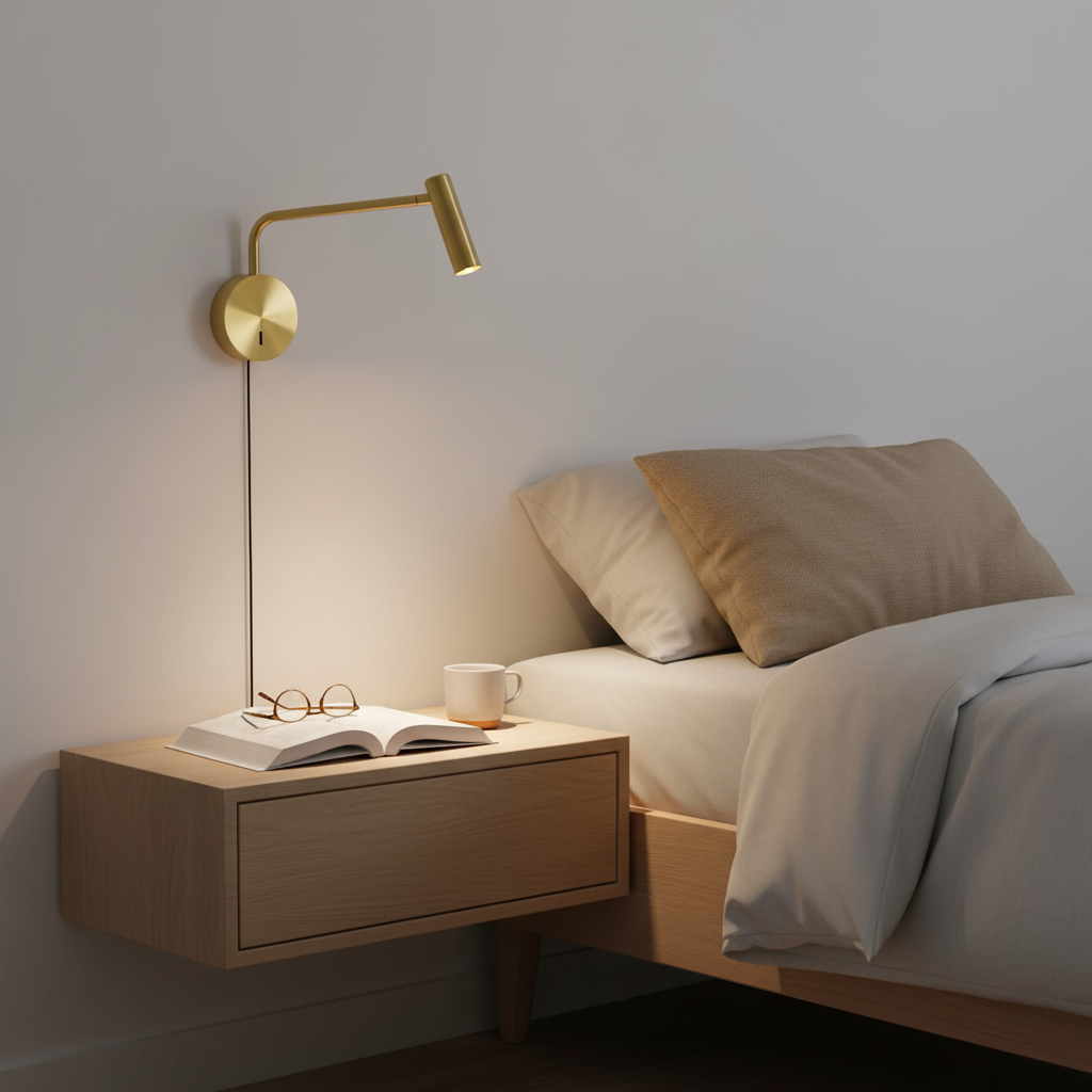 Adjustable Plug-In Reading Wall Sconce with Swing Arm Spotlight