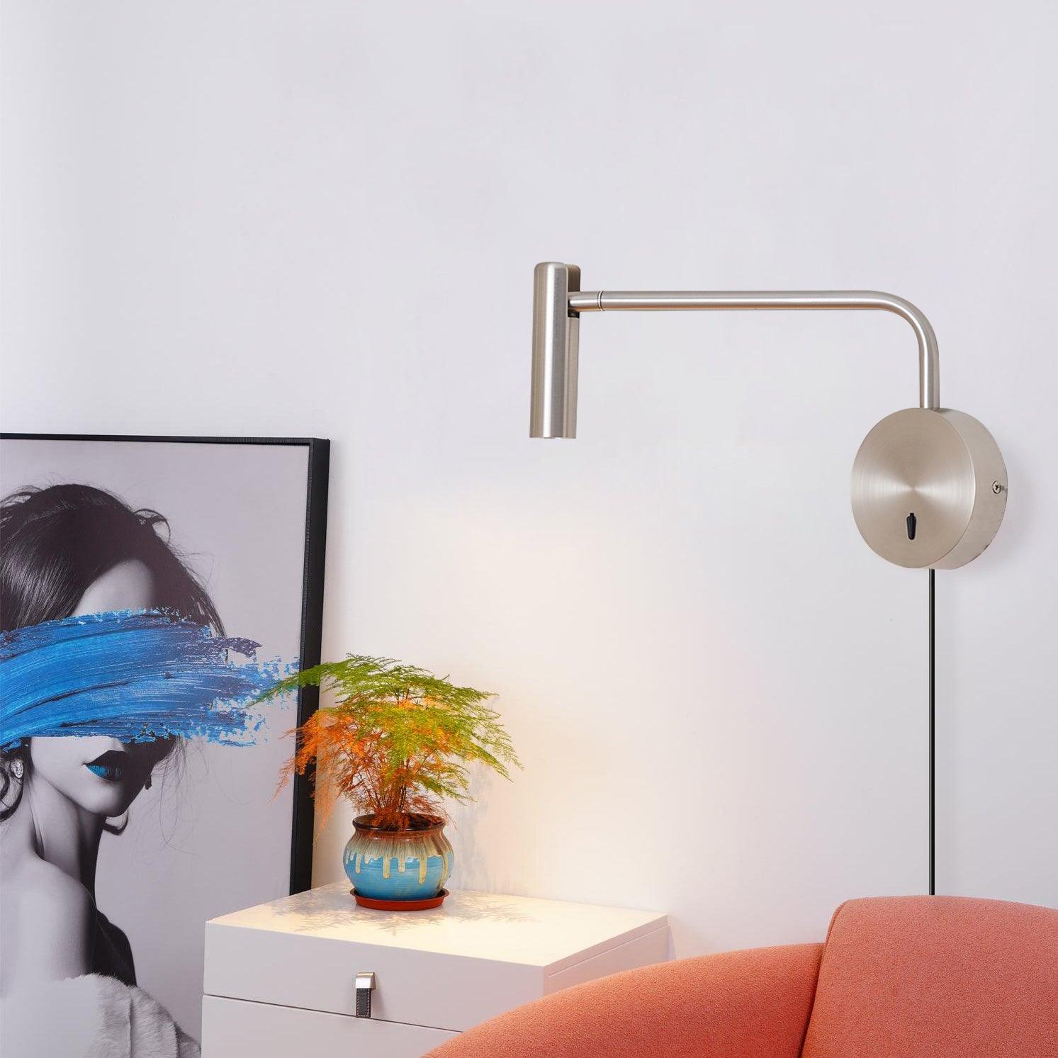 Adjustable Plug-In Reading Wall Sconce with Swing Arm Spotlight