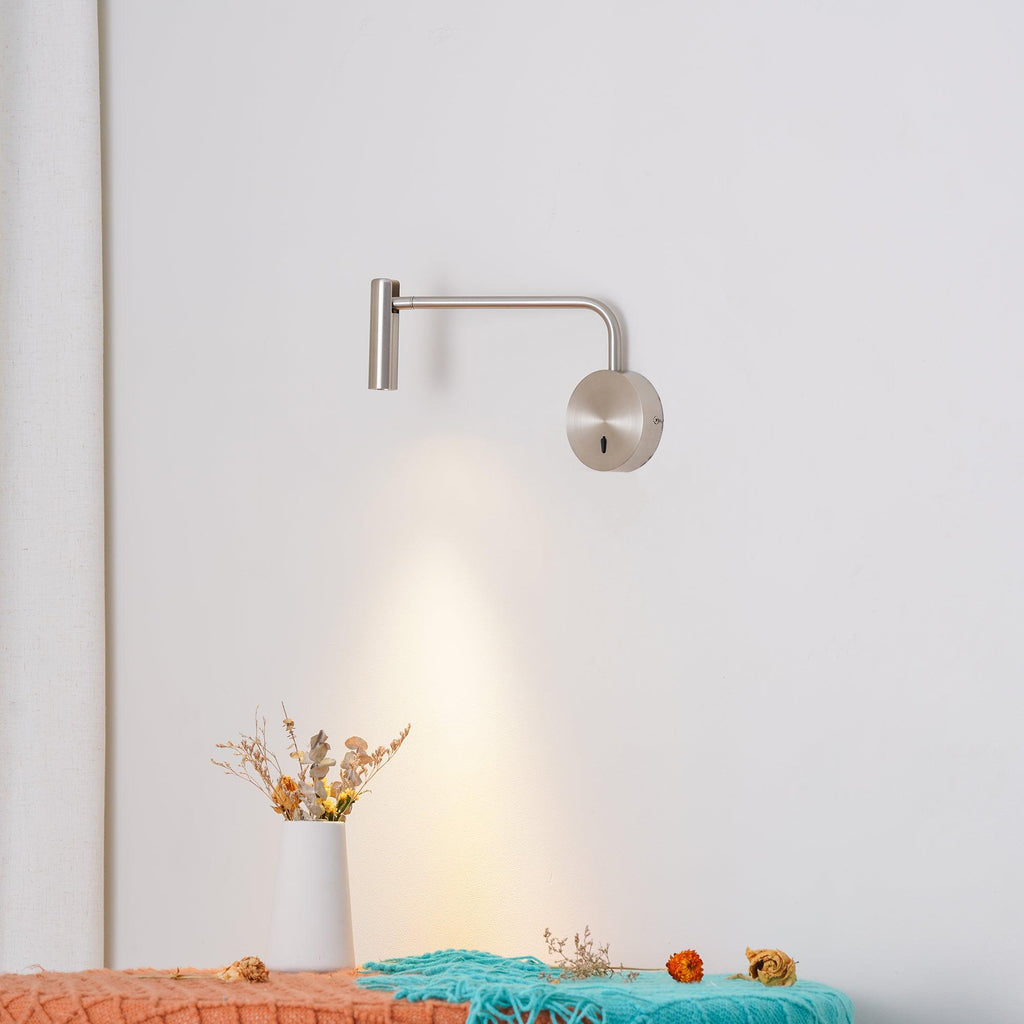 Adjustable Plug-In Reading Wall Sconce with Swing Arm Spotlight