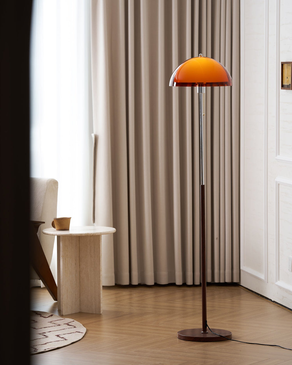 Modern Dome Shade Floor Lamp with Slim Metal Stand