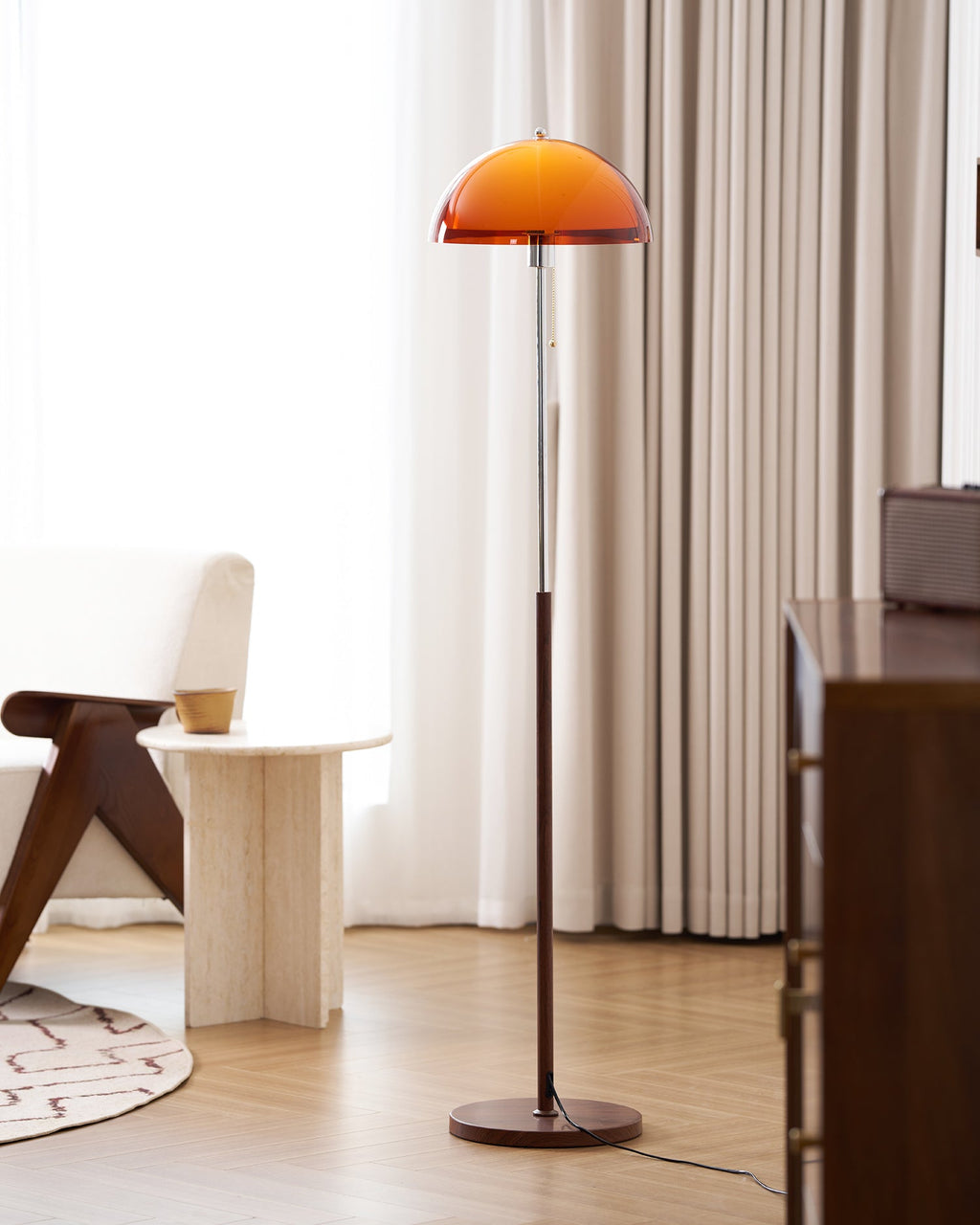 Modern Dome Shade Floor Lamp with Slim Metal Stand