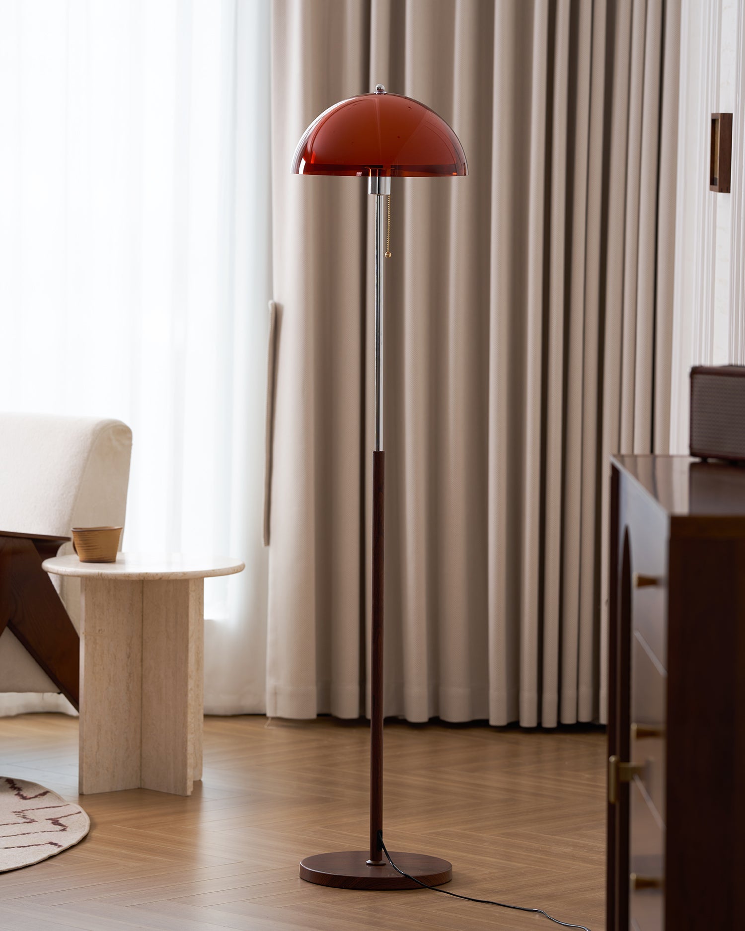 Modern Dome Shade Floor Lamp with Slim Metal Stand
