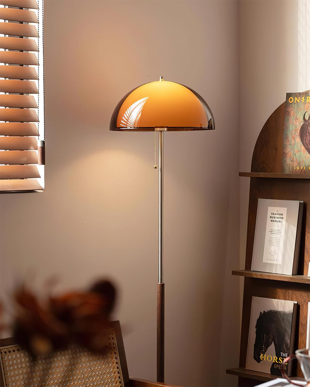 Modern Dome Shade Floor Lamp with Slim Metal Stand