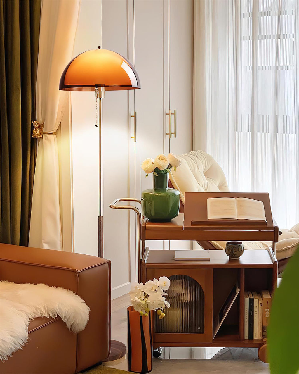 Modern Dome Shade Floor Lamp with Slim Metal Stand
