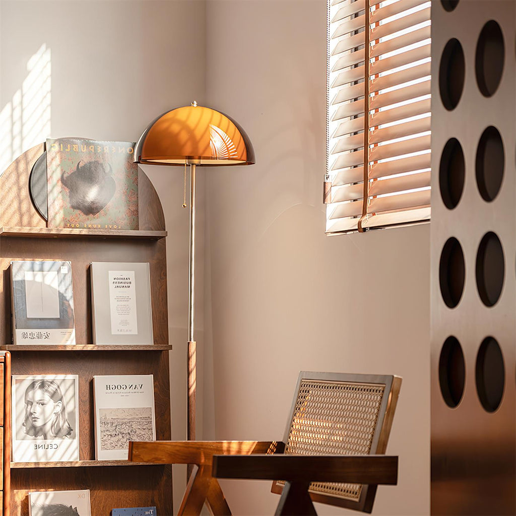 Modern Dome Shade Floor Lamp with Slim Metal Stand