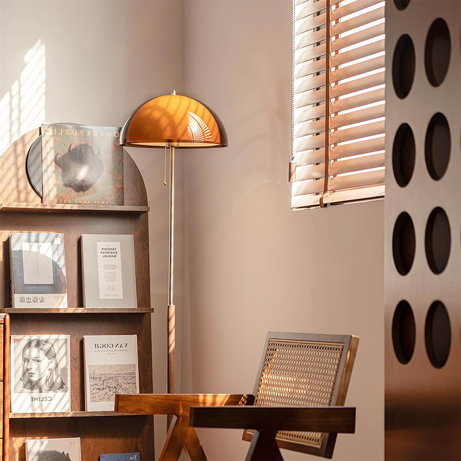 Modern Dome Shade Floor Lamp with Slim Metal Stand