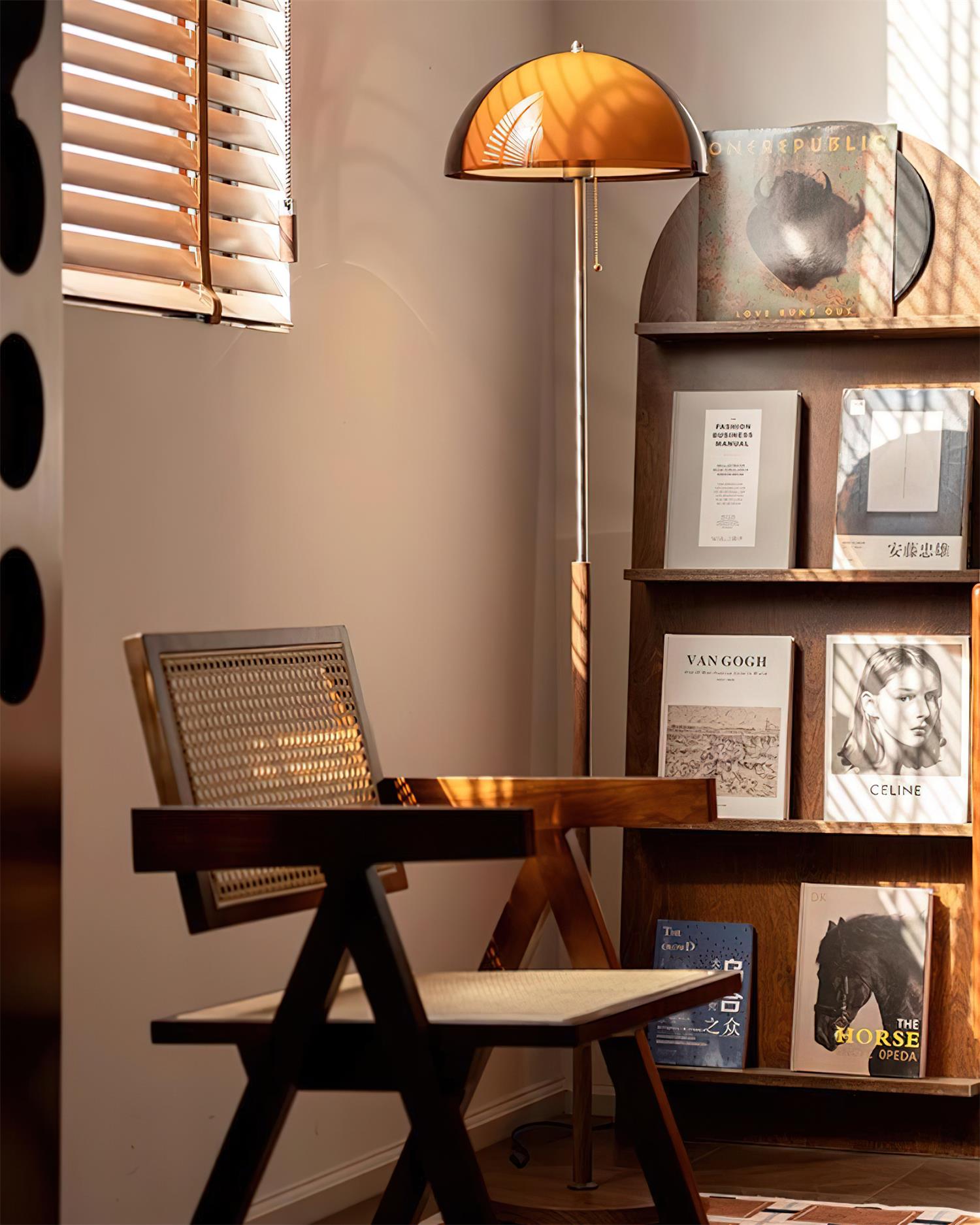 Modern Dome Shade Floor Lamp with Slim Metal Stand