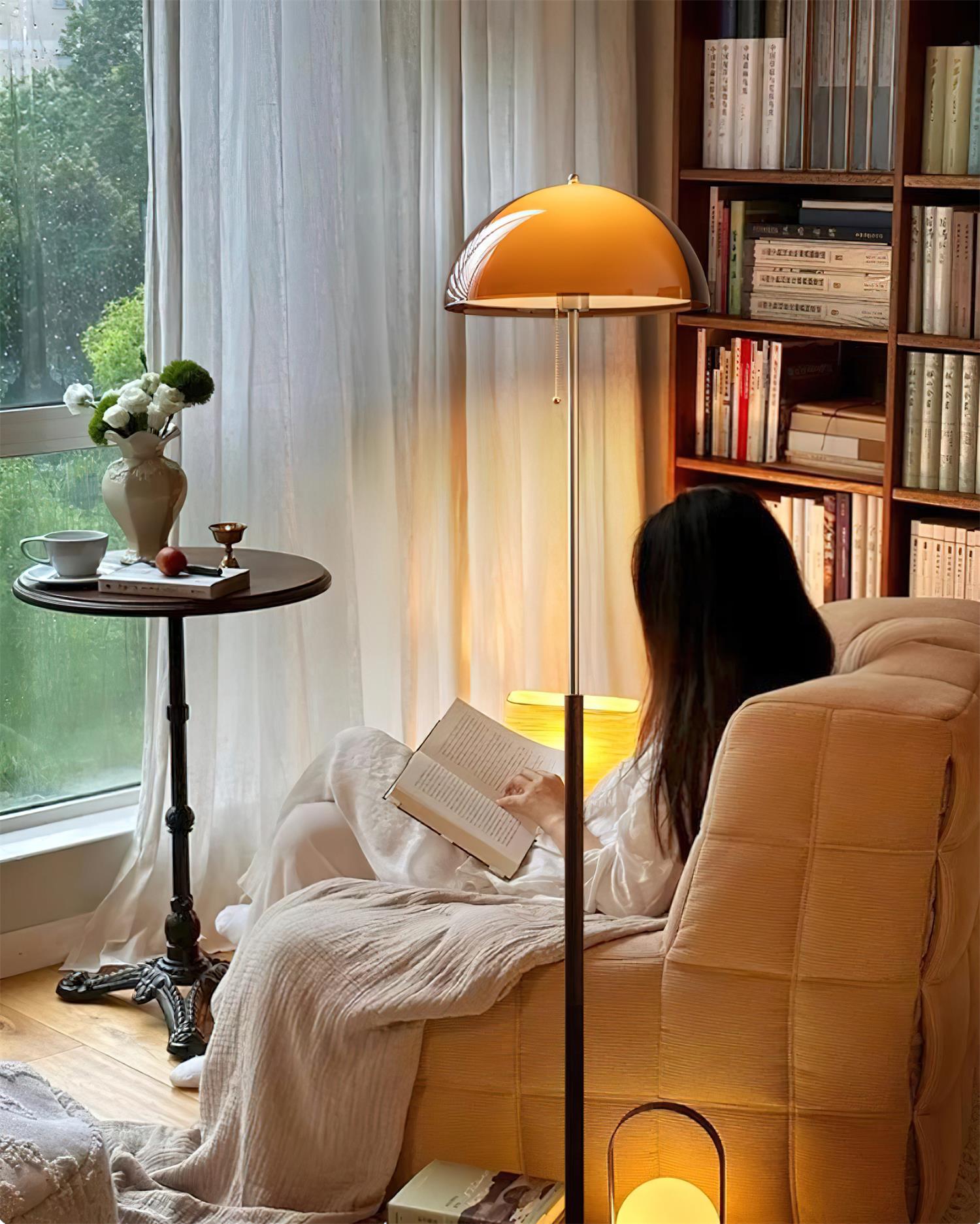 Modern Dome Shade Floor Lamp with Slim Metal Stand