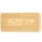 Digital Wooden Alarm Clock with LED Display Silent Non-Ticking Bedside Desk Clock Modern Wood Design