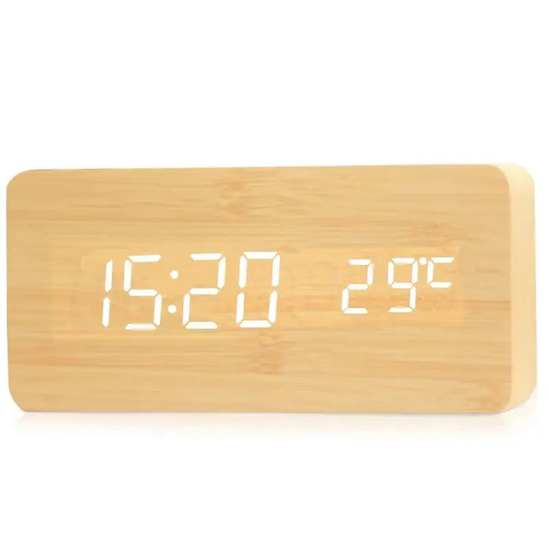 Digital Wooden Alarm Clock with LED Display Silent Non-Ticking Bedside Desk Clock Modern Wood Design