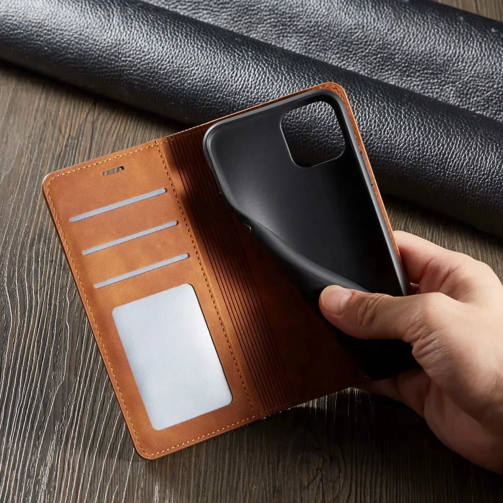Faux Leather Wallet Phone Case for iPhone with Magnetic Closure Card Holder Slots and Kickstand Slim Flip Folio Cover
