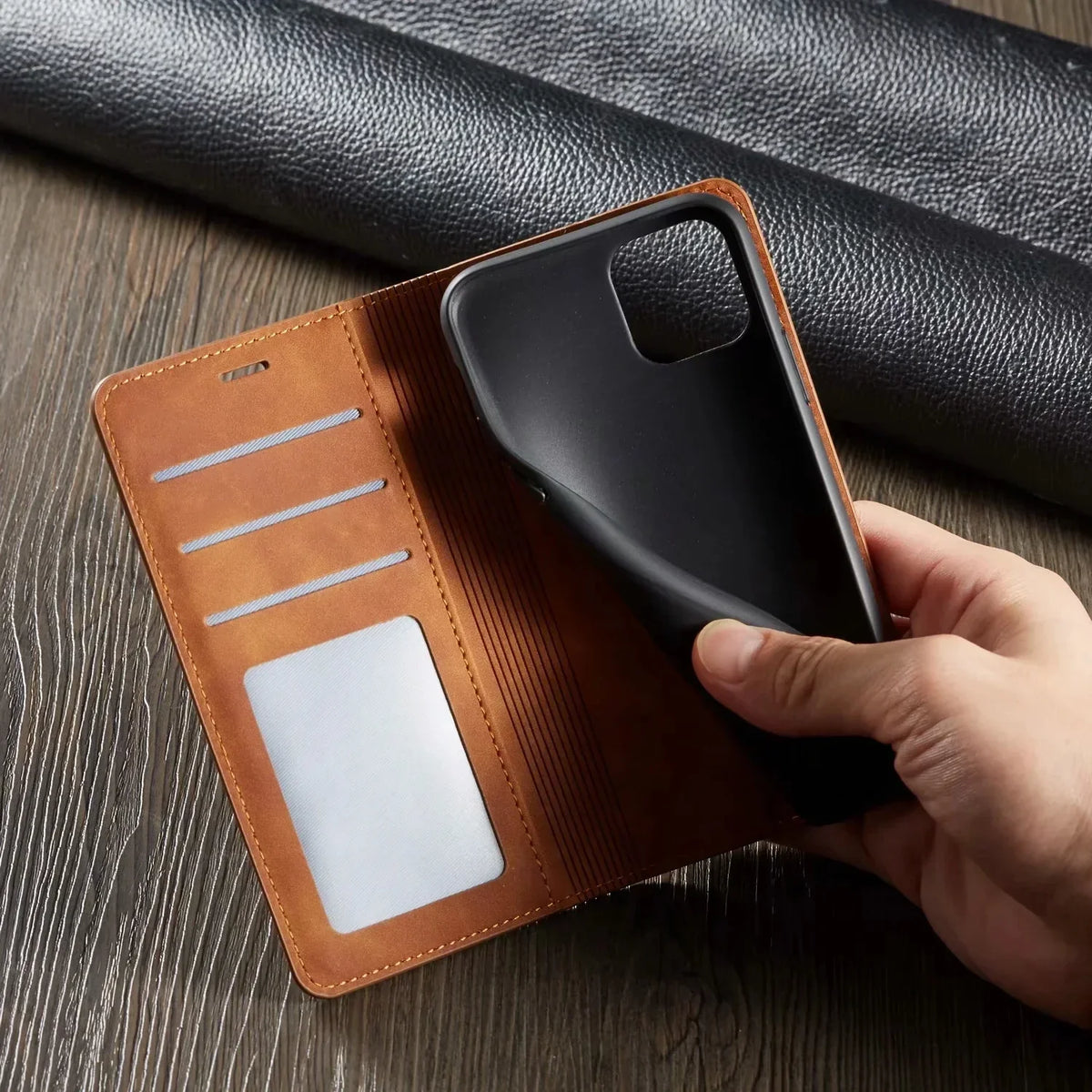 Faux Leather Wallet Phone Case for iPhone with Magnetic Closure Card Holder Slots and Kickstand Slim Flip Folio Cover