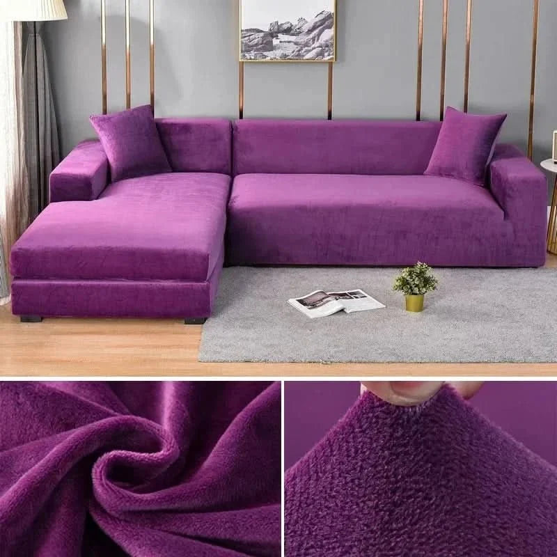 Stretch Velvet Sofa Cover Elastic Non-Slip Couch Slipcover Machine Washable Furniture Protector for Pets and Living Room