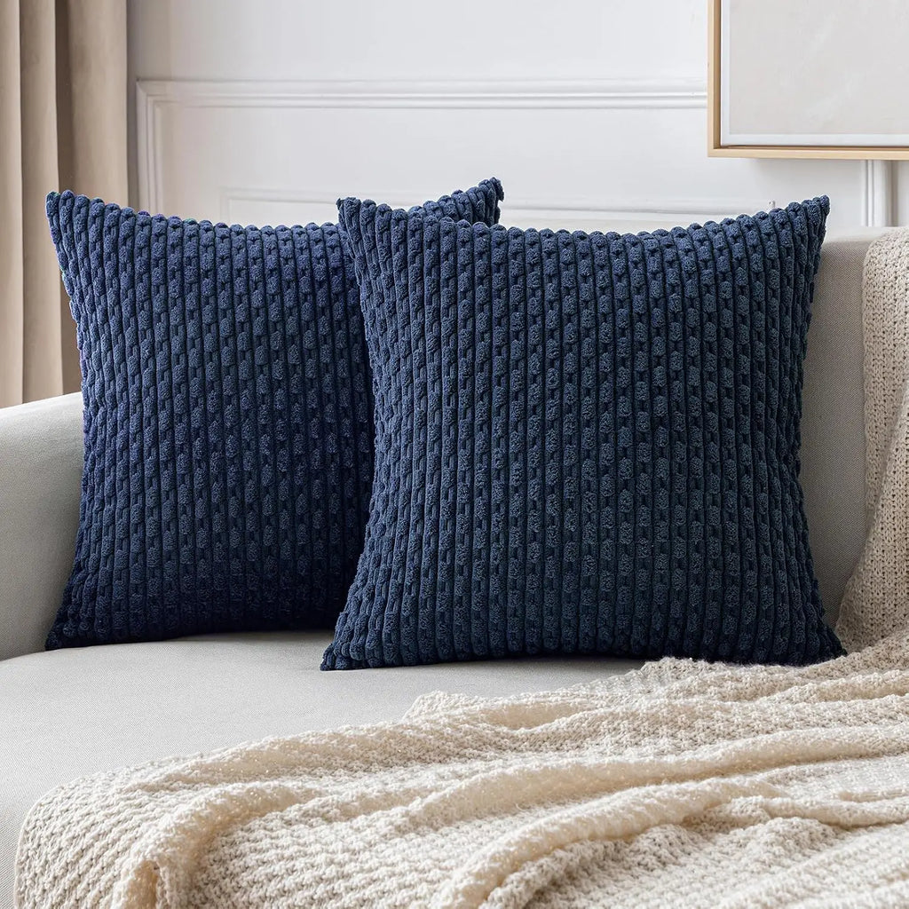 Corduroy Throw Pillow Cover Soft Striped Boho Decorative Cushion Case for Sofa Bed and Armchair Machine Washable