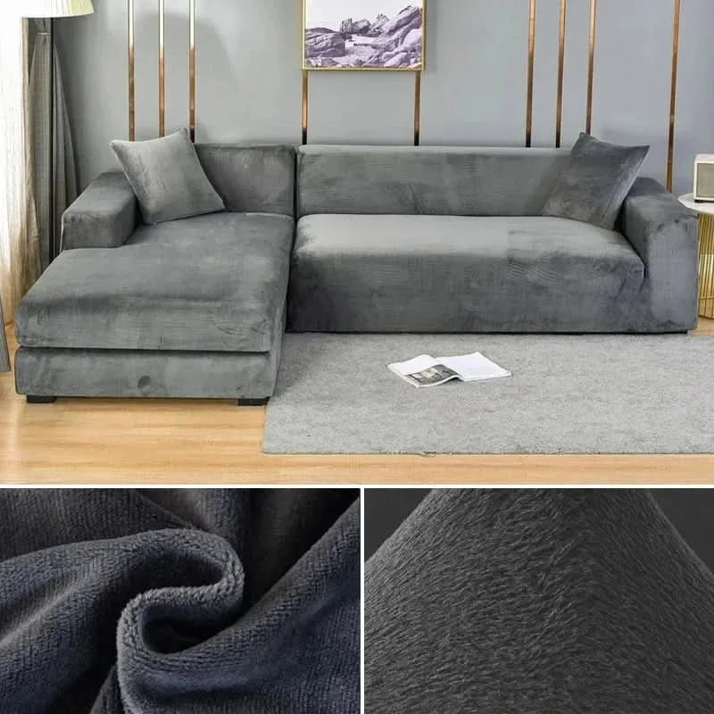 Stretch Velvet Sofa Cover Elastic Non-Slip Couch Slipcover Machine Washable Furniture Protector for Pets and Living Room