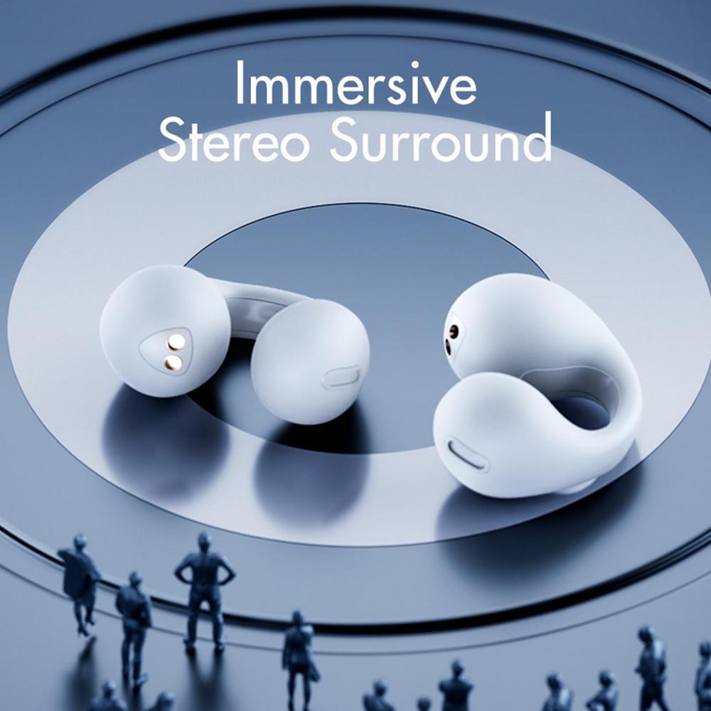 Open Ear Clip On Wireless Earbuds Bluetooth Bone Conduction Style Headphones with Touch Control and Charging Case