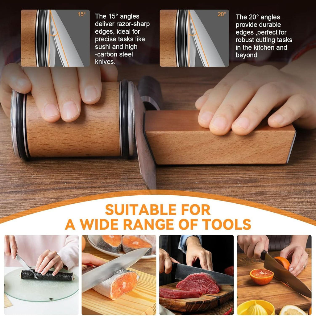 Rolling Knife Sharpener with Diamond and Ceramic Discs Magnetic Angle Guide Kitchen Knife Sharpening Tool for Straight Blades