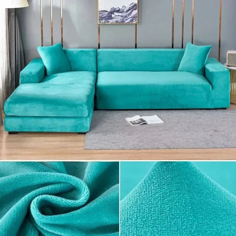 Stretch Velvet Sofa Cover Elastic Non-Slip Couch Slipcover Machine Washable Furniture Protector for Pets and Living Room