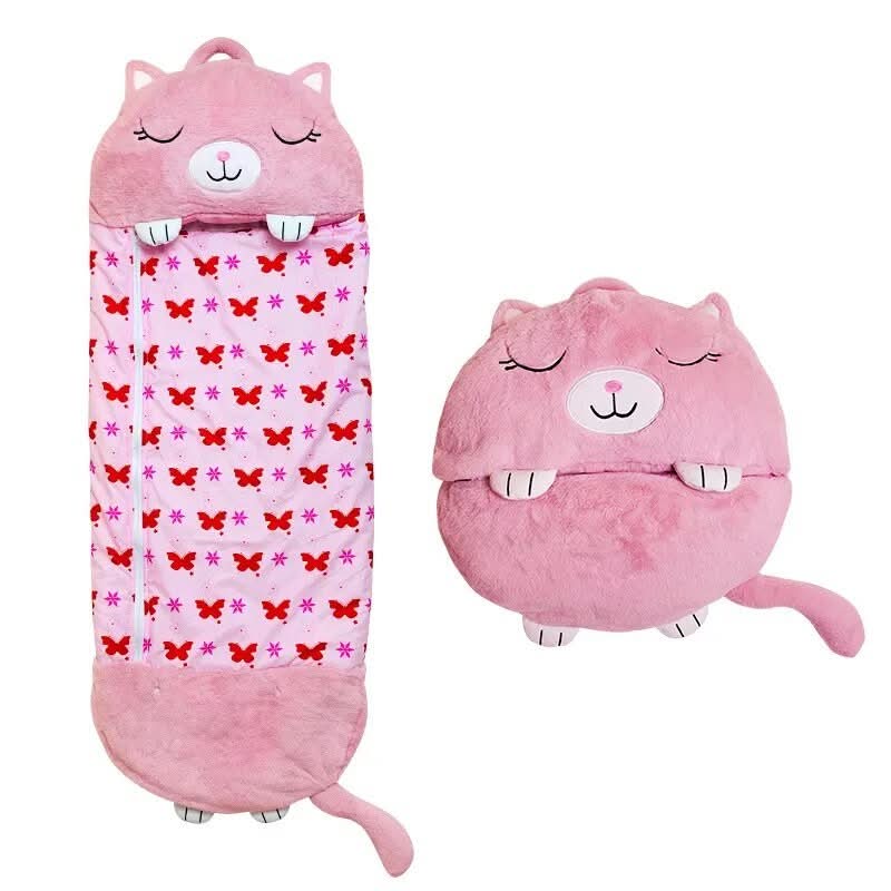 Kids Sleeping Bag with Stuffed Animal Pillow Convertible Plush Sleeping Bag for Children Soft Animal Sleepover Bag with Zipper for Girls and Boys