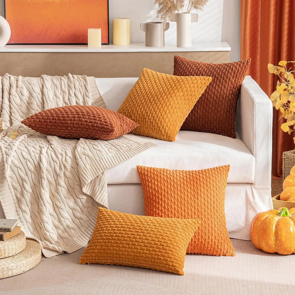 Corduroy Throw Pillow Cover Soft Striped Boho Decorative Cushion Case for Sofa Bed and Armchair Machine Washable