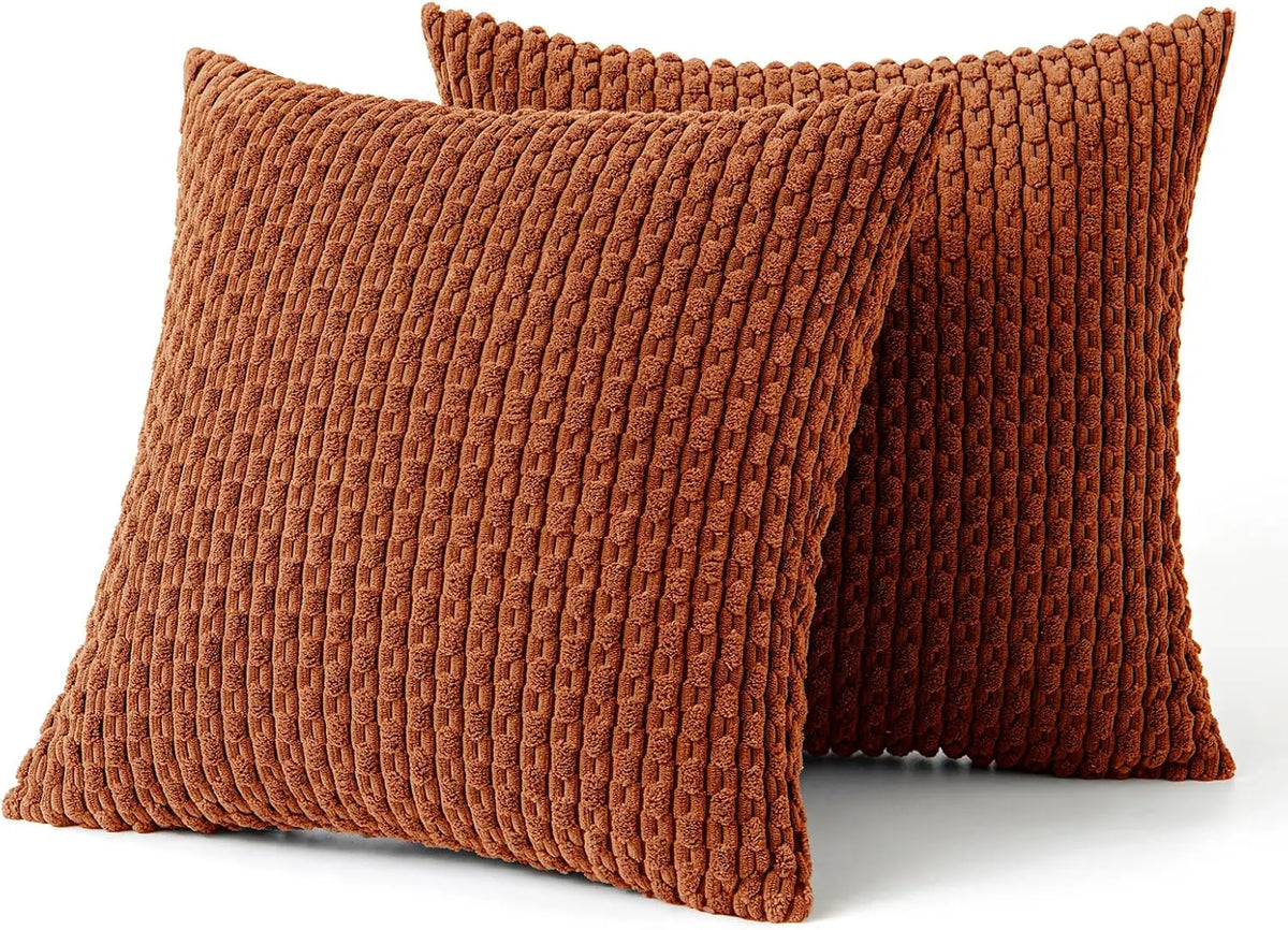 Corduroy Throw Pillow Cover Soft Striped Boho Decorative Cushion Case for Sofa Bed and Armchair Machine Washable