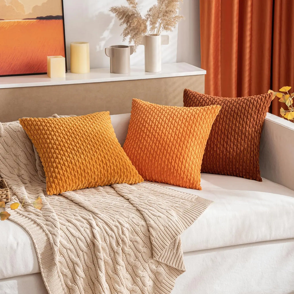 Corduroy Throw Pillow Cover Soft Striped Boho Decorative Cushion Case for Sofa Bed and Armchair Machine Washable