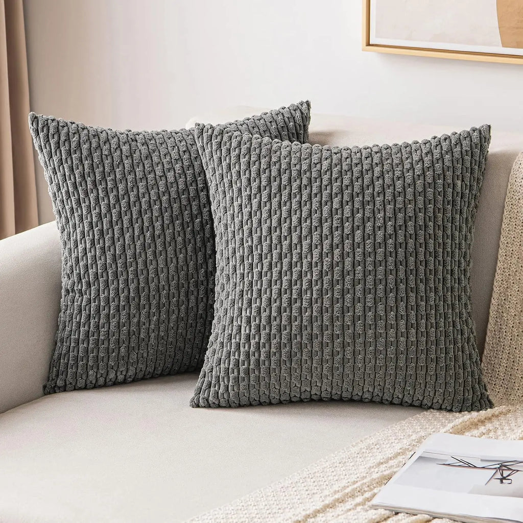 Corduroy Throw Pillow Cover Soft Striped Boho Decorative Cushion Case for Sofa Bed and Armchair Machine Washable