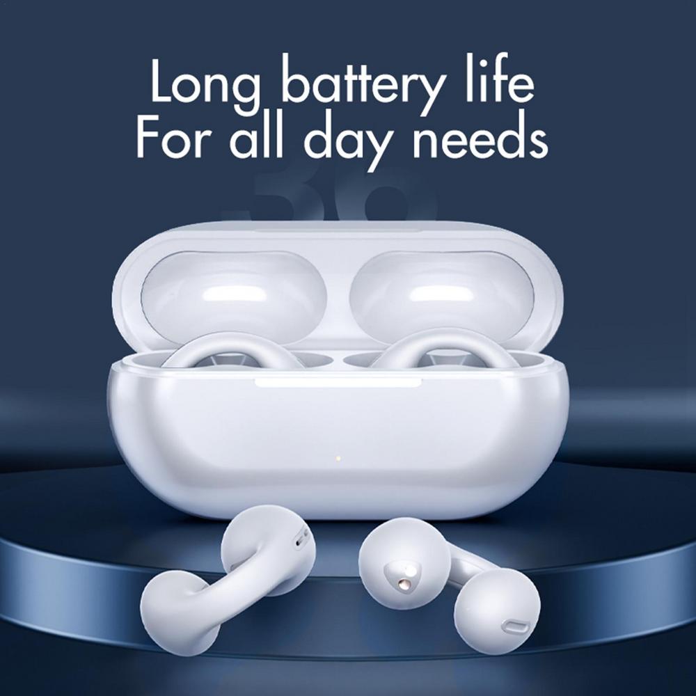 Open Ear Clip On Wireless Earbuds Bluetooth Bone Conduction Style Headphones with Touch Control and Charging Case