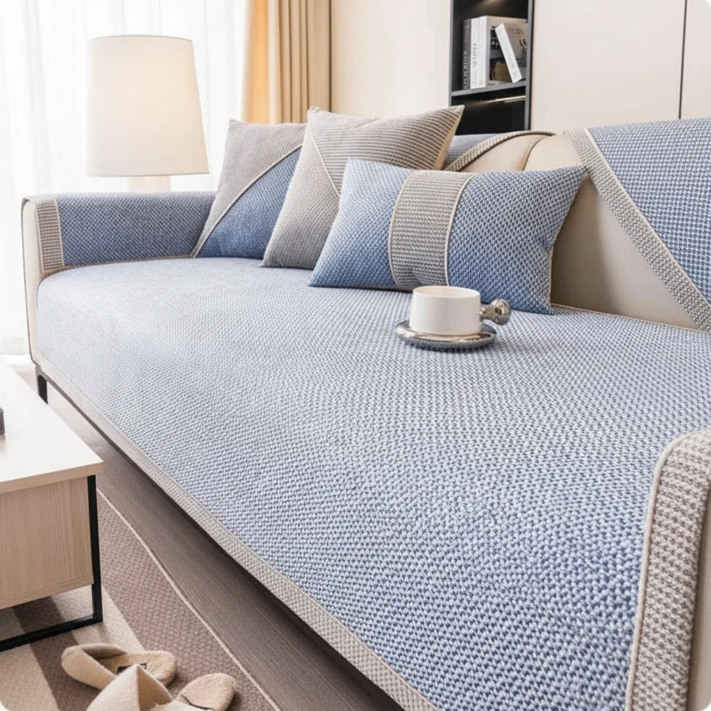 Non-Slip Cotton Linen Sofa Cover Breathable Quilted Couch Seat and Armrest Protector for All Seasons