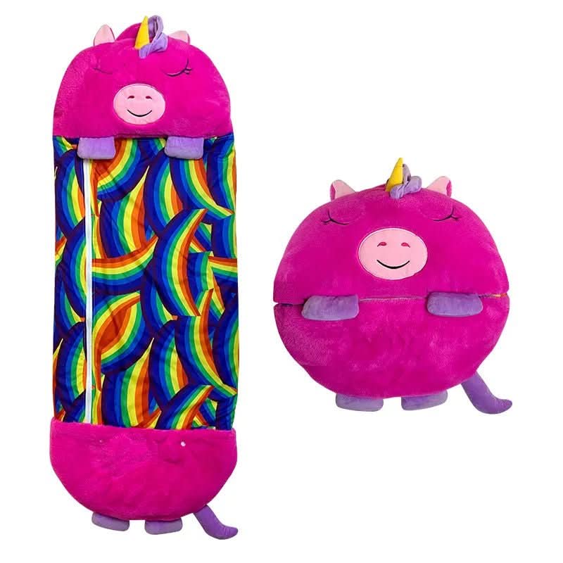 Kids Sleeping Bag with Stuffed Animal Pillow Convertible Plush Sleeping Bag for Children Soft Animal Sleepover Bag with Zipper for Girls and Boys