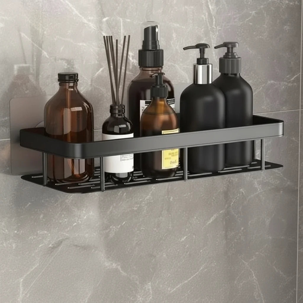 Adhesive Bathroom Shelf No Drill Wall Mounted Shower Caddy Stainless Steel Storage Rack for Shampoo and Soap
