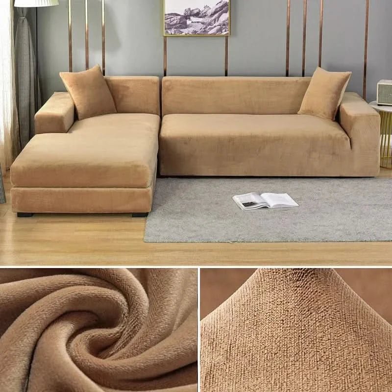 Stretch Velvet Sofa Cover Elastic Non-Slip Couch Slipcover Machine Washable Furniture Protector for Pets and Living Room