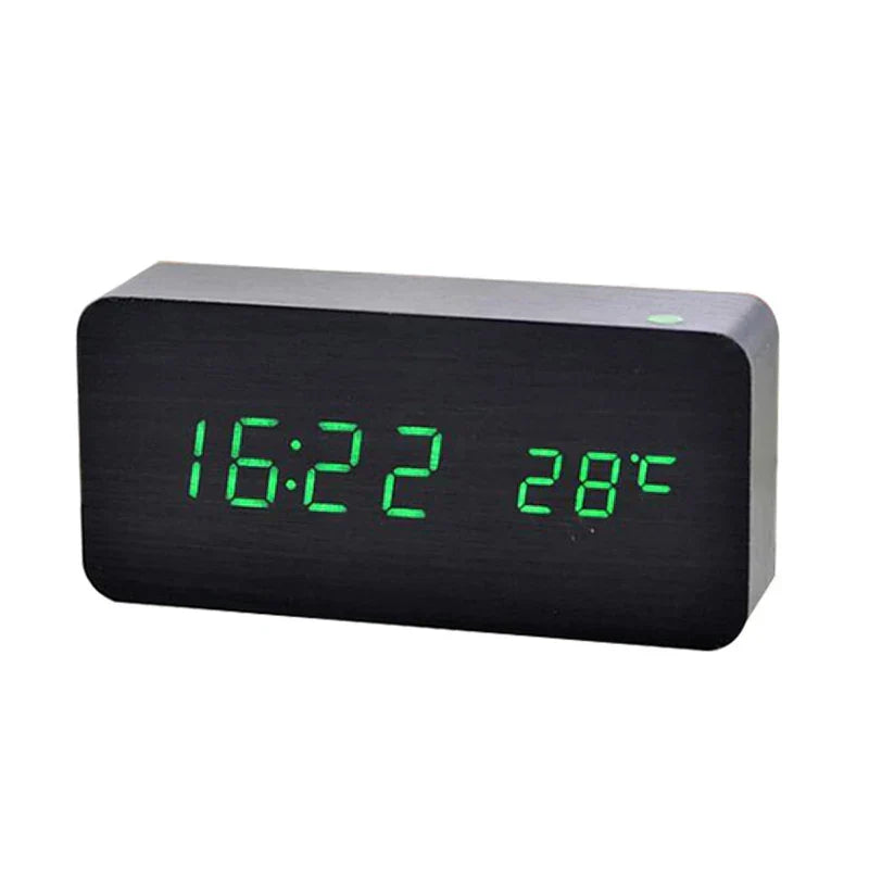 Digital Wooden Alarm Clock with LED Display Silent Non-Ticking Bedside Desk Clock Modern Wood Design