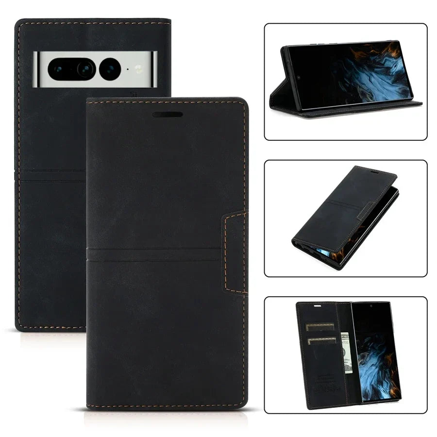 Google Pixel Leather Wallet Phone Case Magnetic Flip Cover with Card Slots and Kickstand