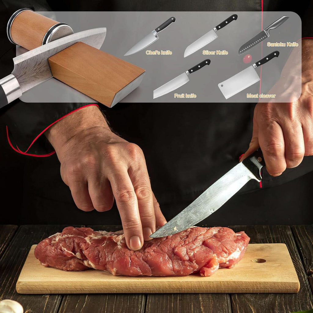 Rolling Knife Sharpener with Diamond and Ceramic Discs Magnetic Angle Guide Kitchen Knife Sharpening Tool for Straight Blades
