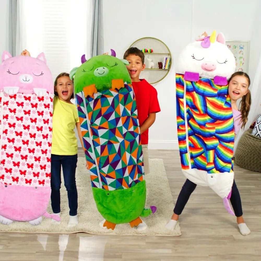 Kids Sleeping Bag with Stuffed Animal Pillow Convertible Plush Sleeping Bag for Children Soft Animal Sleepover Bag with Zipper for Girls and Boys