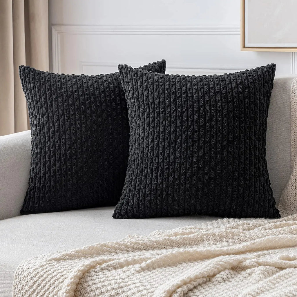 Corduroy Throw Pillow Cover Soft Striped Boho Decorative Cushion Case for Sofa Bed and Armchair Machine Washable