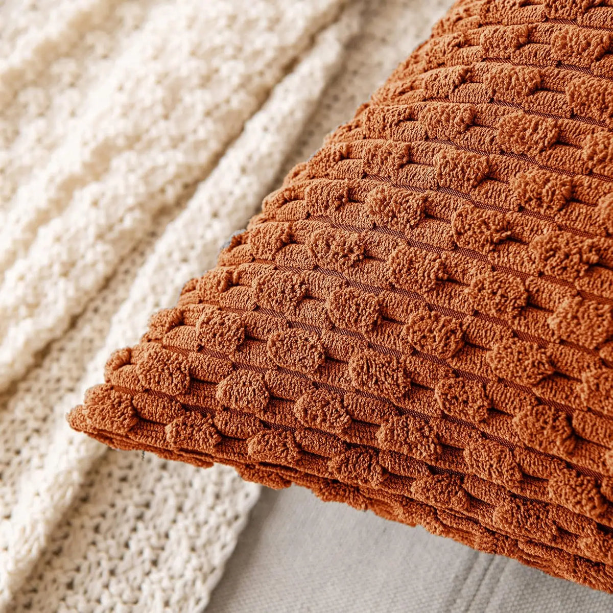 Corduroy Throw Pillow Cover Soft Striped Boho Decorative Cushion Case for Sofa Bed and Armchair Machine Washable