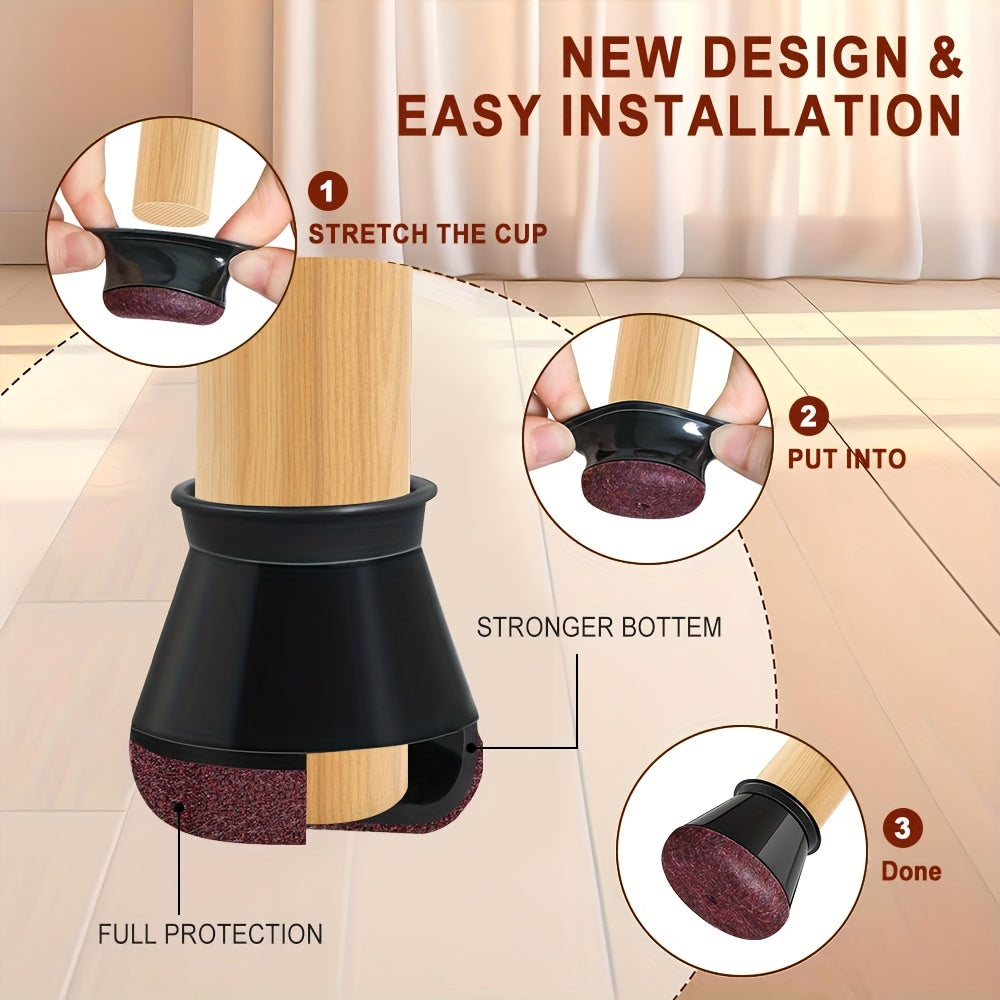 Silicone Chair Leg Floor Protectors Anti Scratch Furniture Leg Caps with Felt Pads for Hardwood and Tile Floors