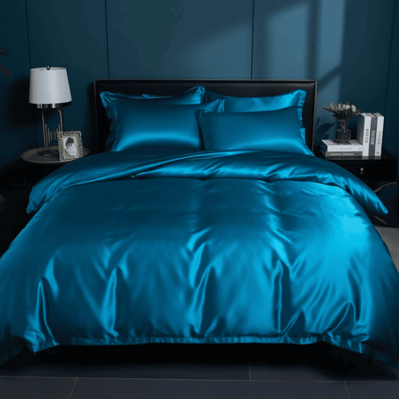 Satin Duvet Cover Set Silky Polyester Bedding Set with Flat Sheet and Pillowcases Wrinkle-Resistant Smooth Bed Linen for All Seasons