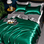 Satin Duvet Cover Set Silky Polyester Bedding Set with Flat Sheet and Pillowcases Wrinkle-Resistant Smooth Bed Linen for All Seasons