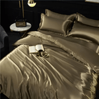 Satin Duvet Cover Set Silky Polyester Bedding Set with Flat Sheet and Pillowcases Wrinkle-Resistant Smooth Bed Linen for All Seasons