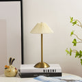 Modern Metal Cordless Rechargeable Table Lamp With Stepless Dimming in Beige Shade + Brown Base — Harbor Light Co.